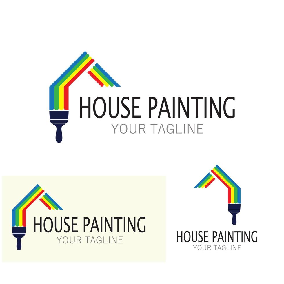 logo icône illustration peinture de maison avec un mélange de pinceaux et de rouleaux pour la conception de peinture murale de maison, maison minimaliste, peinture, intérieur, bâtiment, entreprise immobilière, papier peint, concept vectoriel