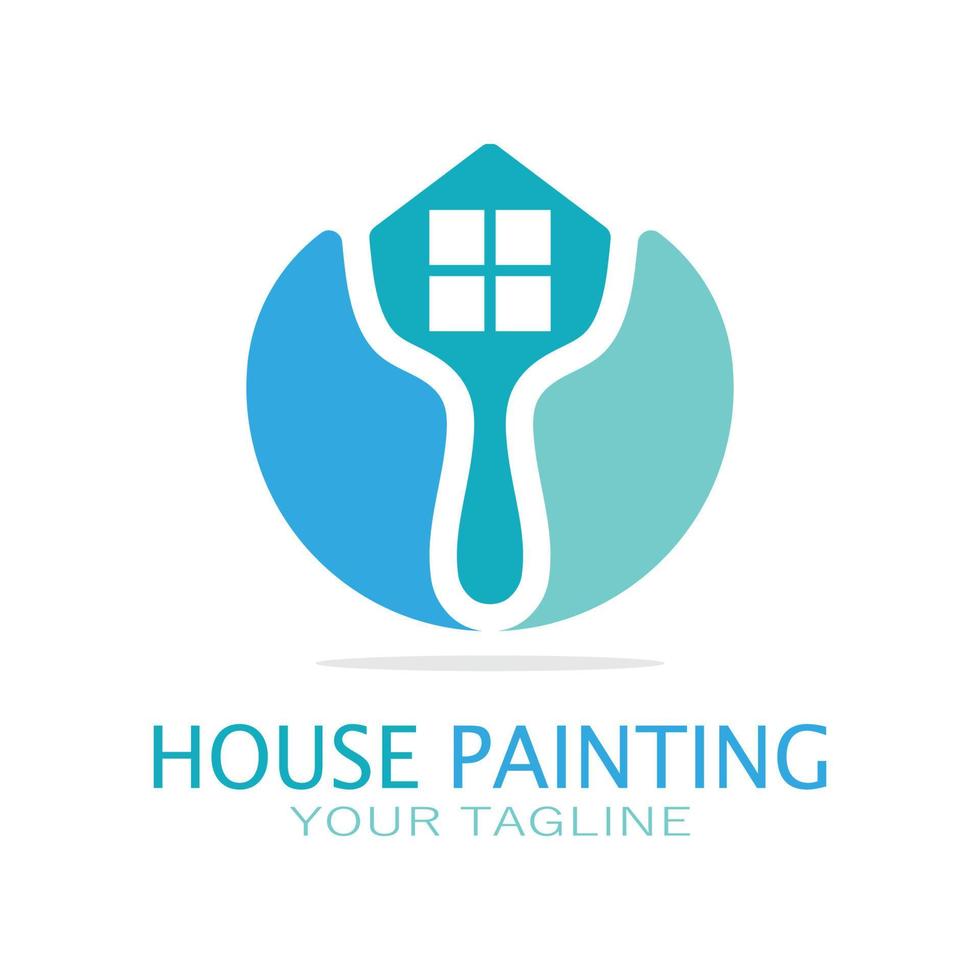 logo icône illustration peinture de maison avec un mélange de pinceaux et de rouleaux pour la conception de peinture murale de maison, maison minimaliste, peinture, intérieur, bâtiment, entreprise immobilière, papier peint, concept vectoriel