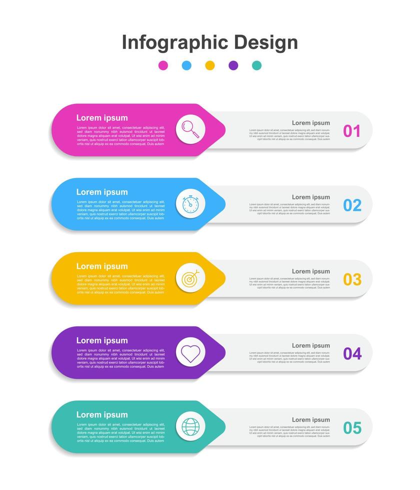 modèle d'infographie d'entreprise abstrait coloré en cinq étapes vecteur