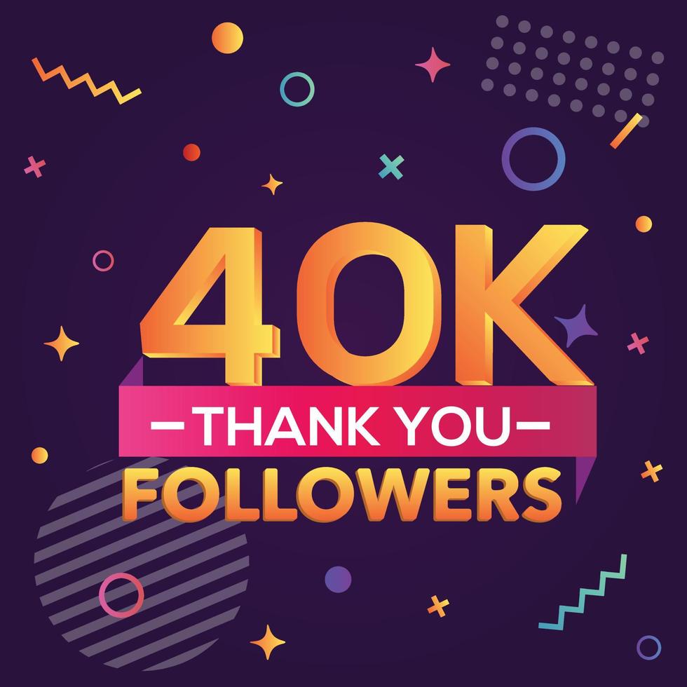 merci 40000 abonnés, merci banner.first 40k follower carte de félicitations avec des figures géométriques, des lignes, des carrés, des cercles pour les réseaux sociaux.web blogger célèbre un grand nombre d'abonnés. vecteur