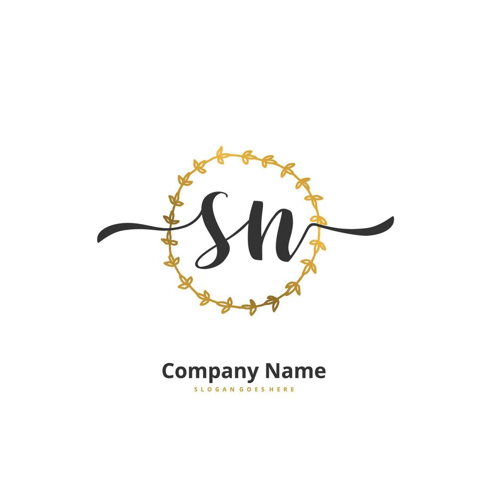 sn écriture initiale et création de logo de signature avec cercle. beau design logo manuscrit pour la mode, l'équipe, le mariage, le logo de luxe. vecteur