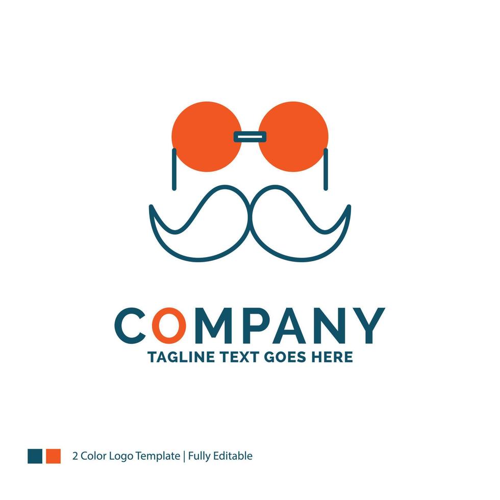 moustache. branché. movember. lunettes. création de logo d'hommes. design de nom de marque bleu et orange. place pour le slogan. modèle de logo d'entreprise. vecteur