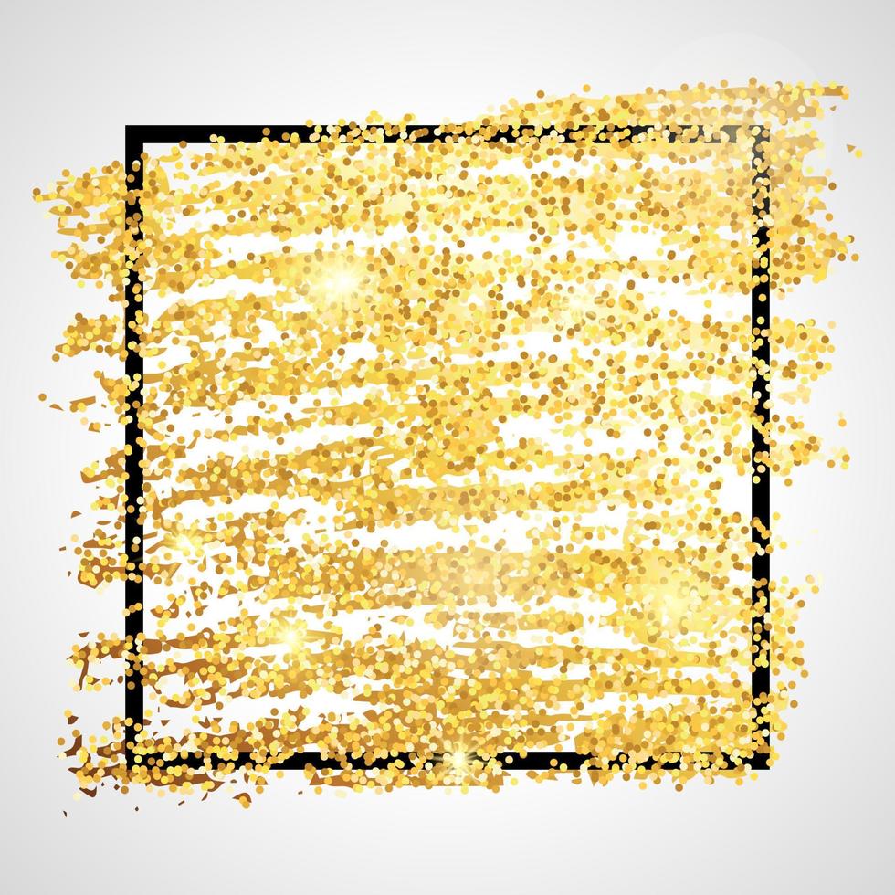 toile de fond scintillante de peinture dorée avec cadre carré noir sur fond blanc. fond avec des étincelles d'or et un effet scintillant. espace vide pour votre texte. illustration vectorielle vecteur