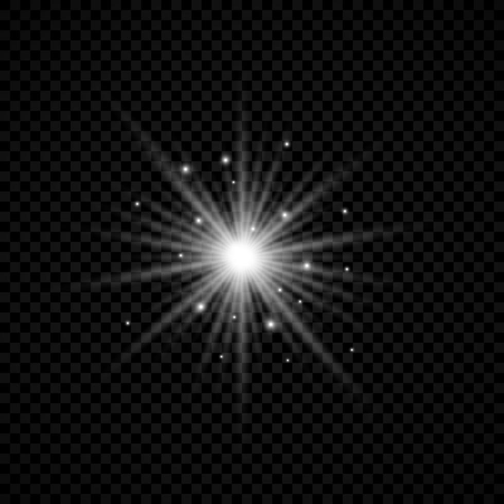 effet de lumière des fusées éclairantes. effets de starburst de lumières rougeoyantes blanches avec des étincelles sur un fond transparent. illustration vectorielle vecteur