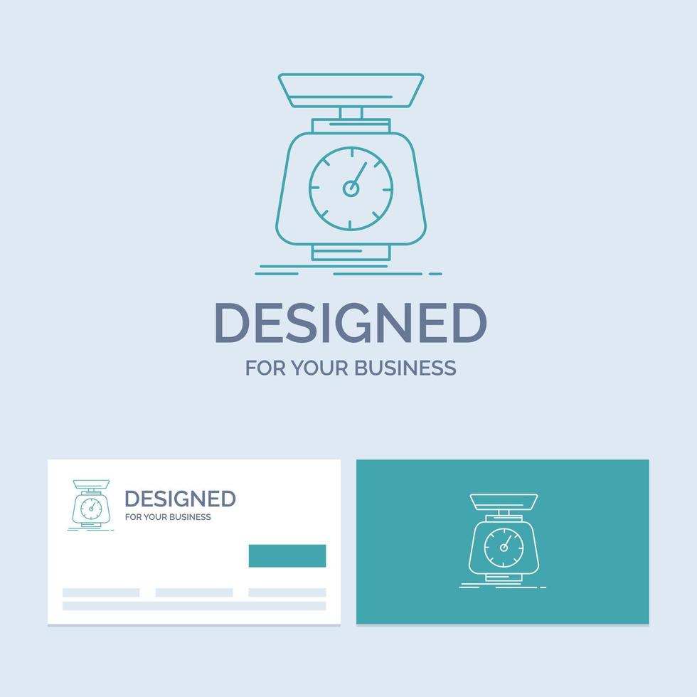 la mise en oeuvre. Masse. échelle. Balance. symbole d'icône de ligne de logo d'entreprise de volume pour votre entreprise. cartes de visite turquoise avec modèle de logo de marque vecteur