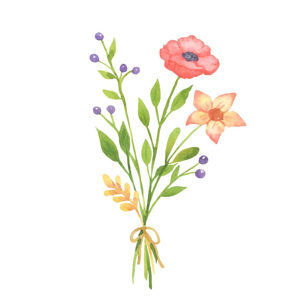 illustration aquarelle bouquet de fleurs. fleurs sauvages dessinées à la main vecteur