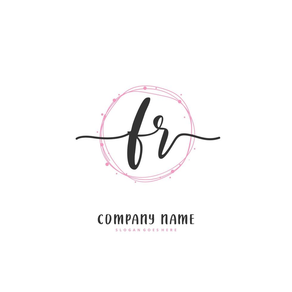 fr écriture initiale et création de logo de signature avec cercle. beau design logo manuscrit pour la mode, l'équipe, le mariage, le logo de luxe. vecteur