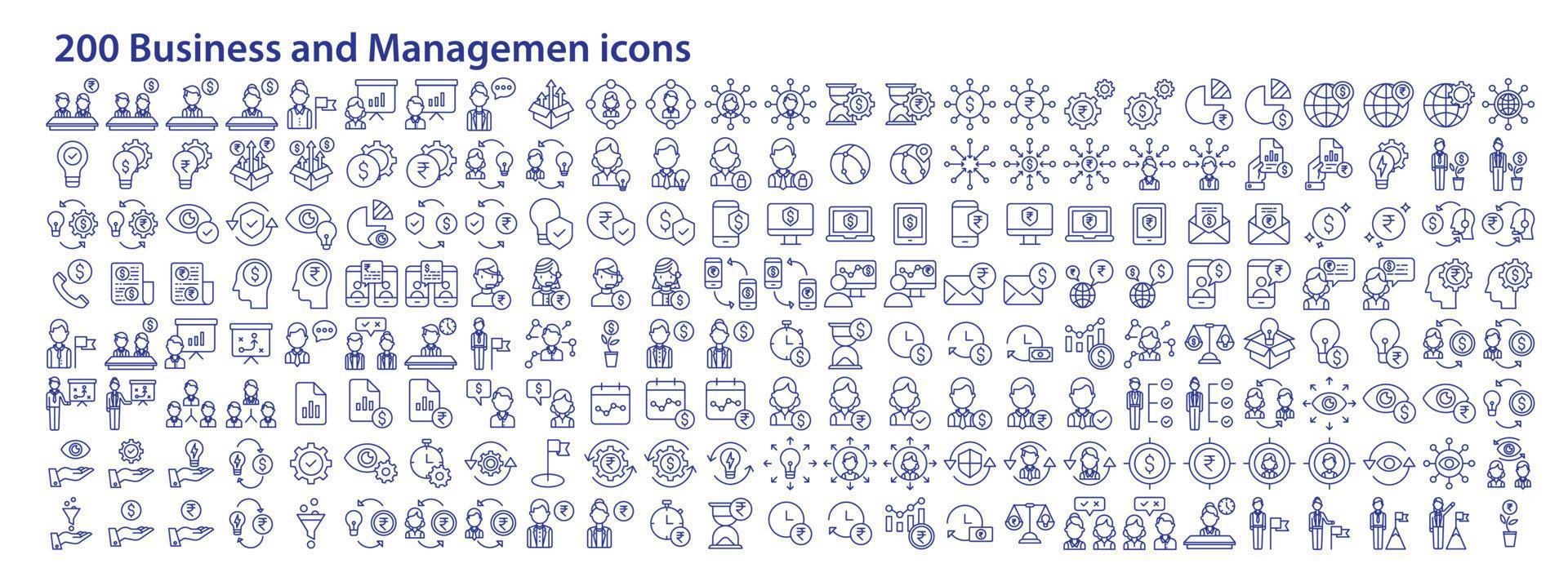 collection d'icônes liées à la gestion d'entreprise et aux startups financières, y compris des icônes comme analyste, dollar, roupie, stratégies et plus encore. illustrations vectorielles, pixel parfait vecteur