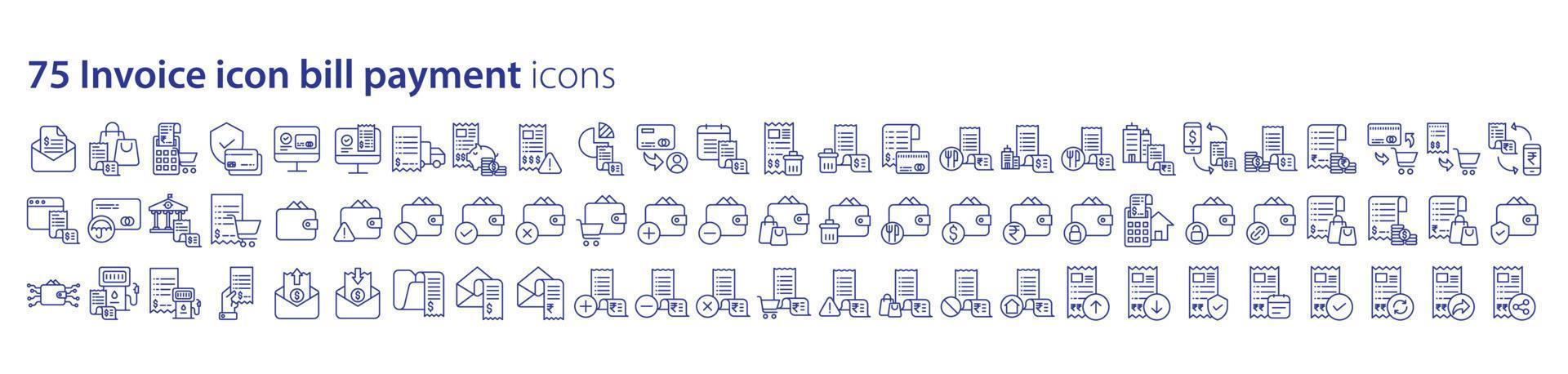 collection d'icônes liées aux paiements de factures et à la facture, y compris des icônes comme l'achat, le dollar, la carte de débit, le reçu et plus encore. illustrations vectorielles, pixel parfait vecteur