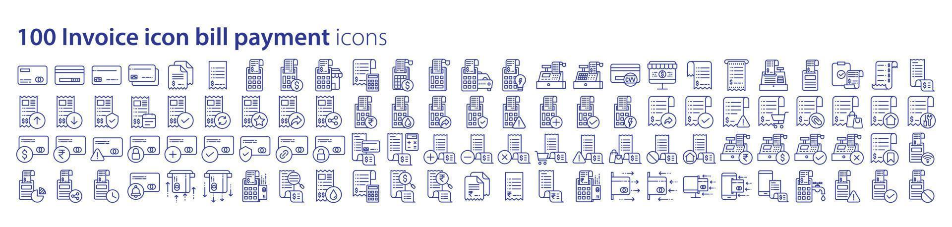 collection d'icônes liées aux paiements de factures et à la facture, y compris des icônes comme l'achat, le dollar, la carte de débit, le reçu et plus encore. illustrations vectorielles, pixel parfait vecteur