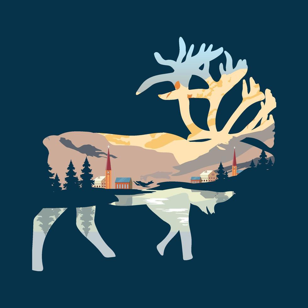 dessin vectoriel de paysage de forêt de caribous