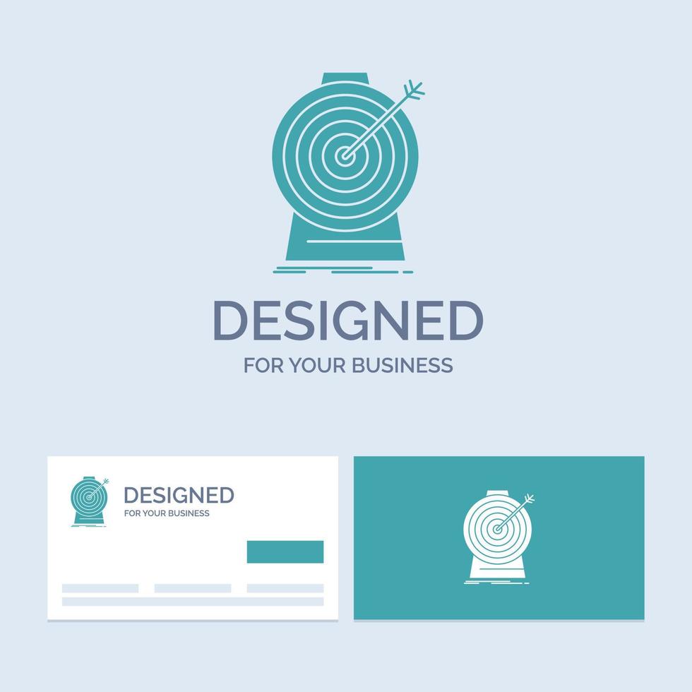 objectif. se concentrer. objectif. cible. ciblant le symbole d'icône de glyphe de logo d'entreprise pour votre entreprise. cartes de visite turquoise avec modèle de logo de marque. vecteur