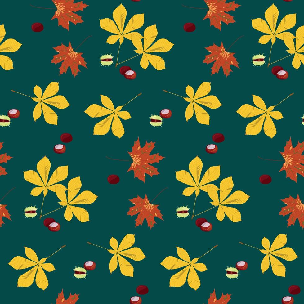 motif d'automne sans couture avec feuilles et plantes d'érable et de châtaignier vecteur