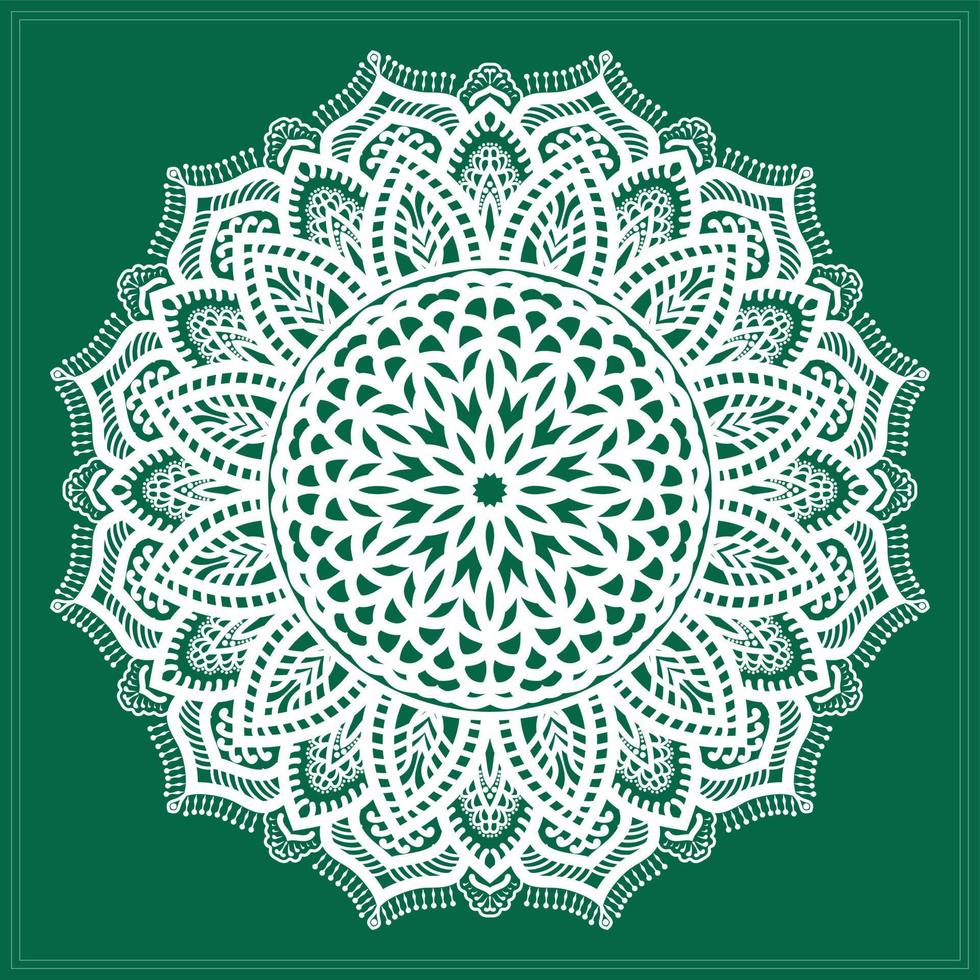 mandala blanc et fond vert. vecteur