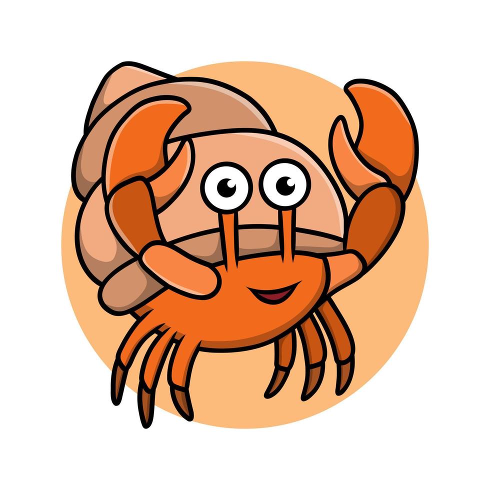 logo de dessin animé de crabe ermite. symbole d'icône animal crustacé vecteur