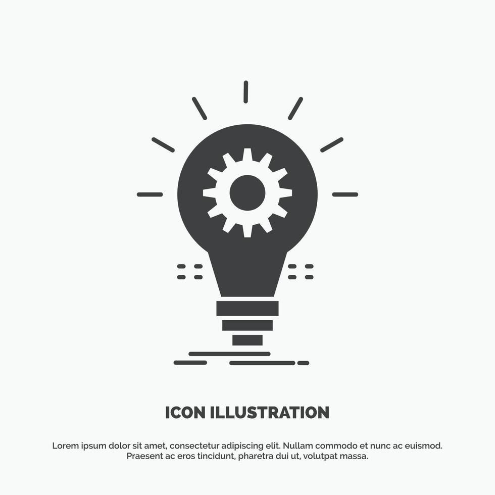 ampoule. développer. idée. innovation. icône de la lumière. symbole gris de vecteur de glyphe pour ui et ux. site web ou application mobile