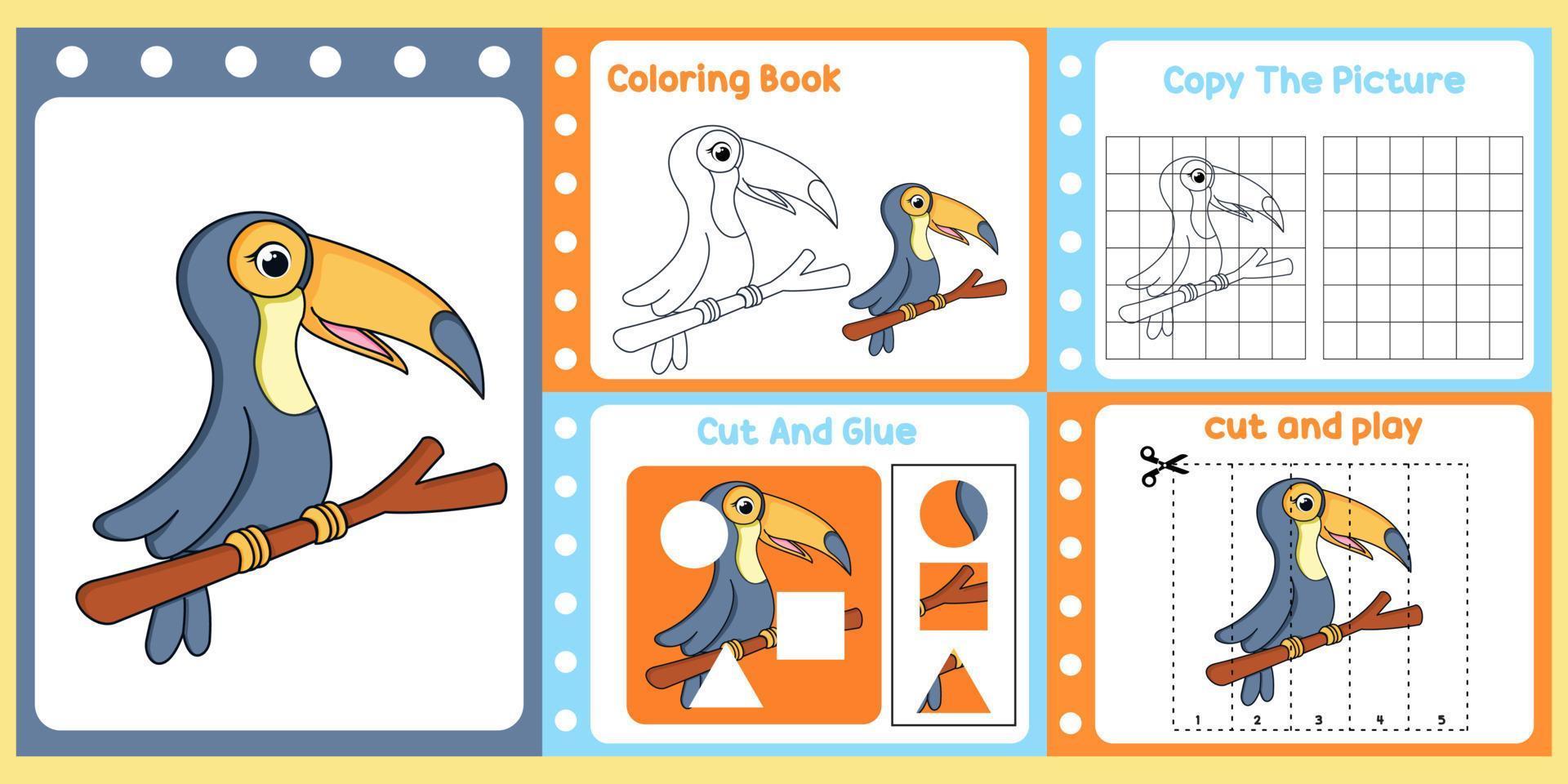 pack de feuilles de calcul pour les enfants avec vecteur d'oiseau. livre d'étude pour enfants