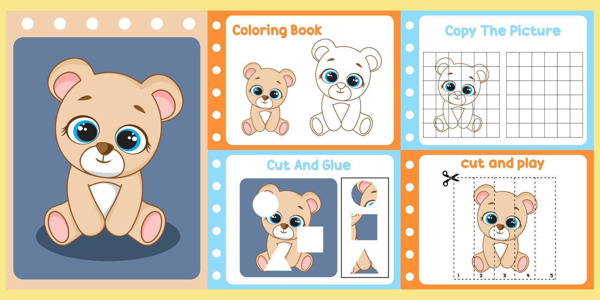 pack de feuilles de calcul pour les enfants avec vecteur d'ours. livre d'étude pour enfants