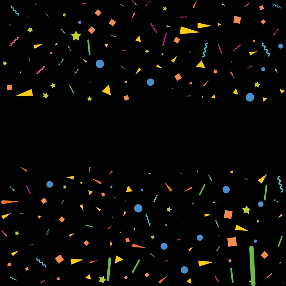 confettis colorés. illustration vectorielle festive de confettis brillants tombant isolés sur fond noir noir. élément de guirlande décorative de vacances pour la conception vecteur