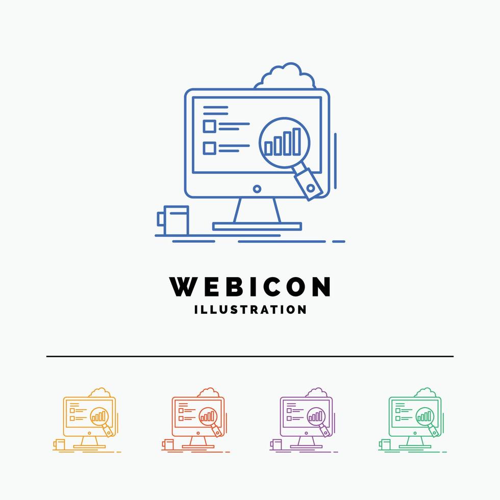 analytique. planche. présentation. portable. modèle d'icône web statistiques 5 lignes de couleur isolé sur blanc. illustration vectorielle vecteur