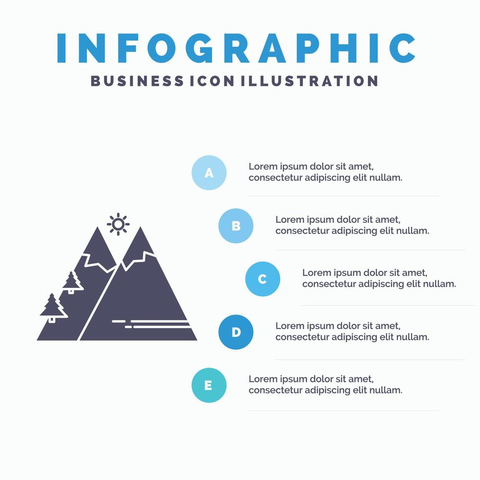 montagnes. la nature. Extérieur. Soleil. modèle d'infographie de randonnée pour le site Web et la présentation. icône grise de glyphe avec illustration vectorielle de style infographique bleu. vecteur