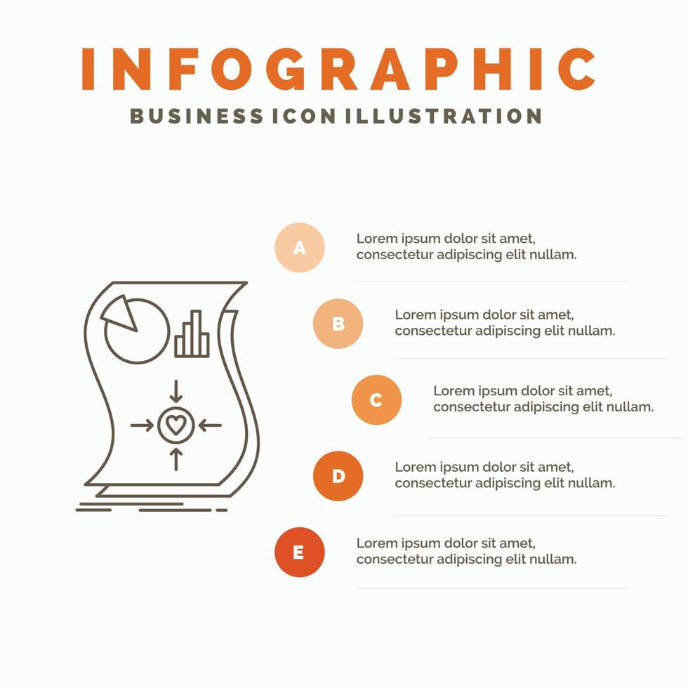 estimation. aimer. relation. réponse. modèle d'infographie réactif pour le site Web et la présentation. icône grise de ligne avec illustration vectorielle de style infographie orange vecteur