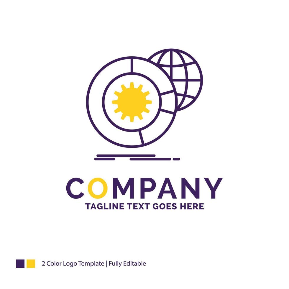 création de logo de nom de société pour les données. Big Data. une analyse. globe. prestations de service. conception de nom de marque violet et jaune avec place pour le slogan. modèle de logo créatif pour petites et grandes entreprises. vecteur