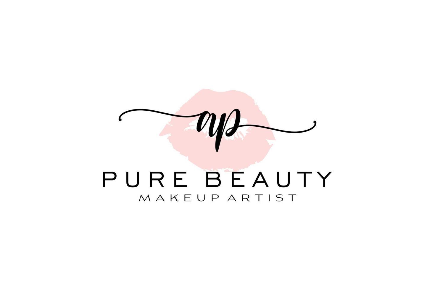 création initiale de logo premade ap aquarelle lèvres, logo pour la marque d'entreprise de maquilleur, création de logo de boutique de beauté blush, logo de calligraphie avec modèle créatif. vecteur