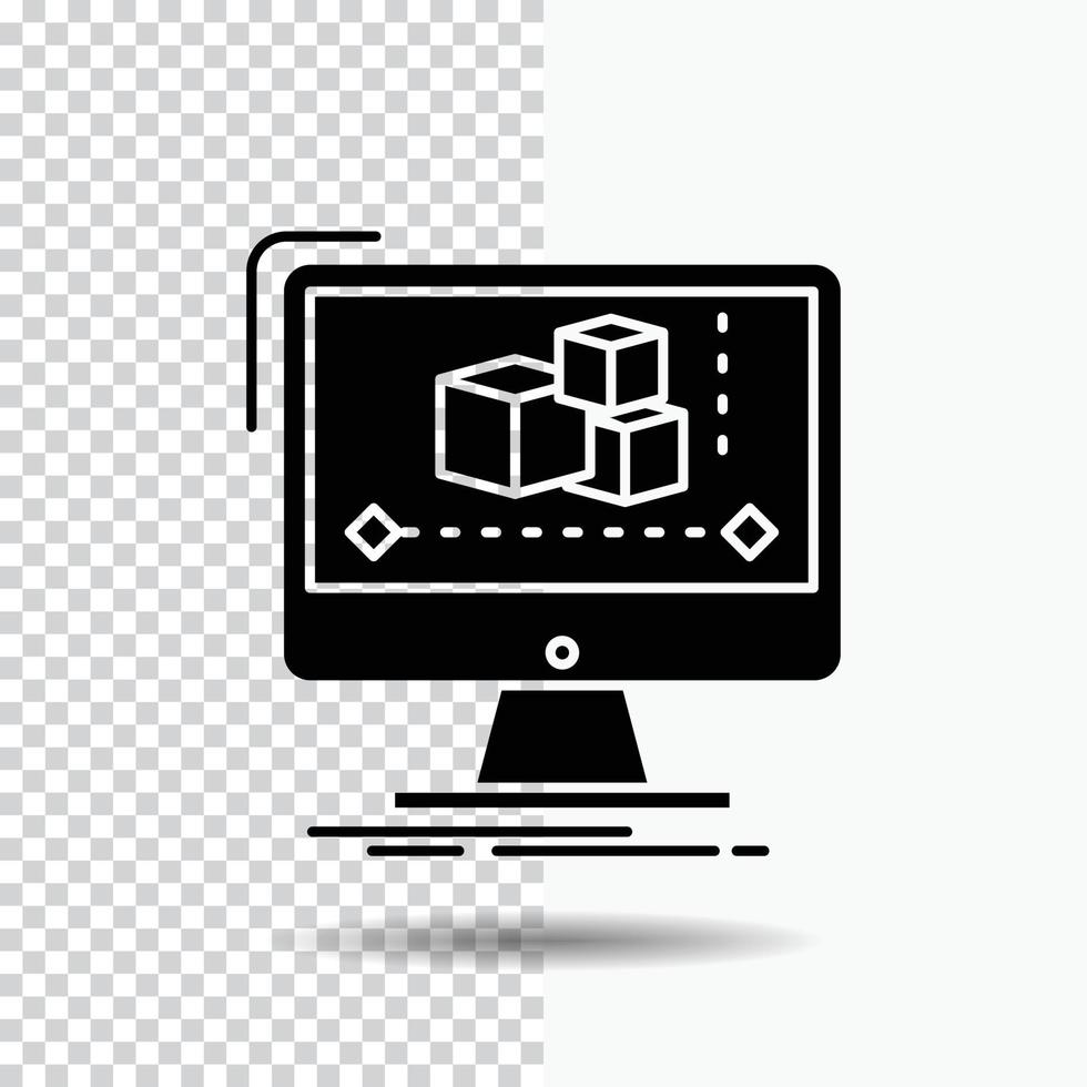 animation. l'ordinateur. éditeur. moniteur. icône de glyphe de logiciel sur fond transparent. icône noire vecteur