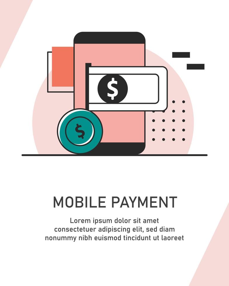 paiement avec l'icône du smartphone, paiement mobile en ligne, illustration vectorielle de l'icône du design plat vecteur