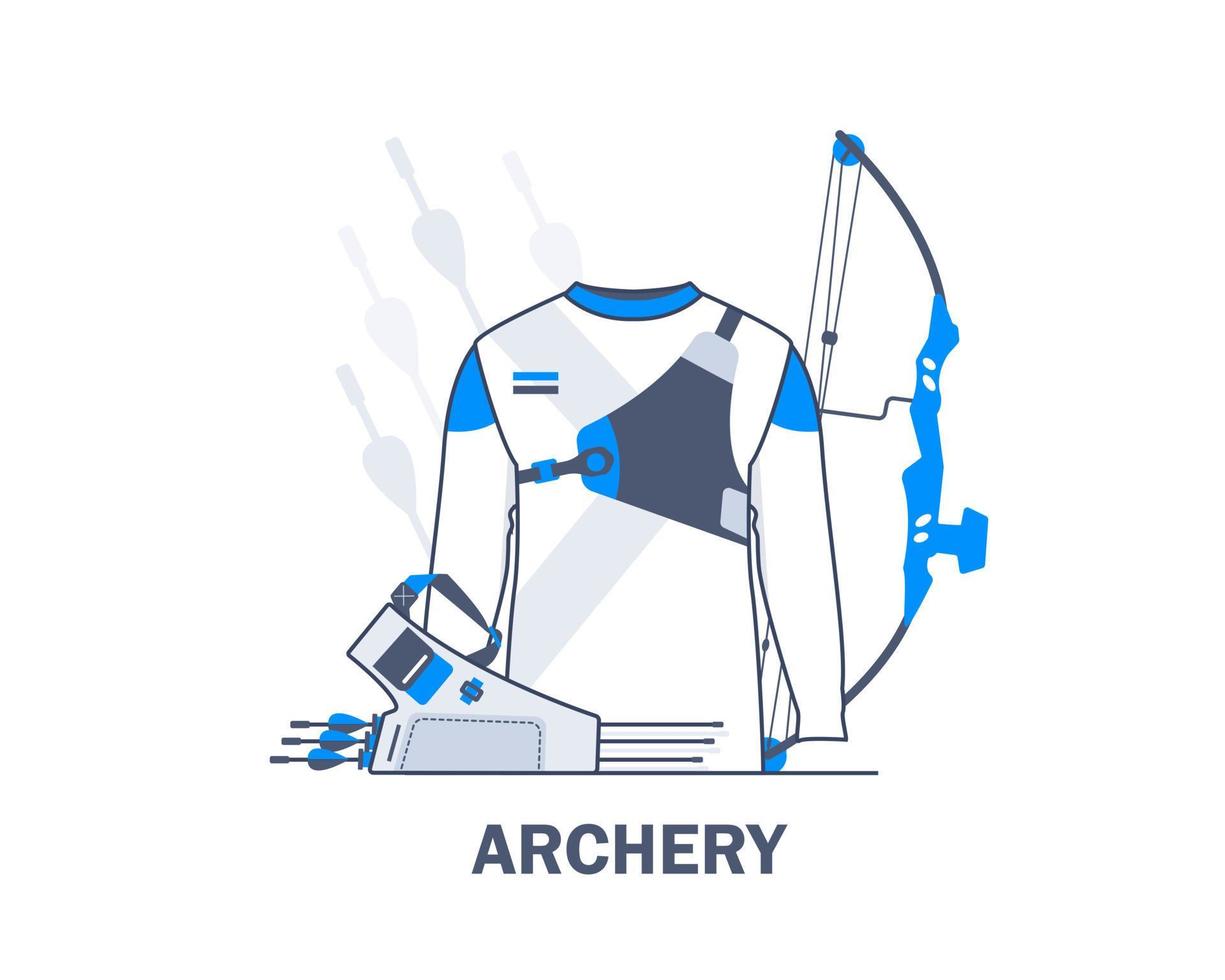 uniforme de sport de tir à l'arc, équipement de tir à l'arc, illustration vectorielle d'icône de conception plate vecteur