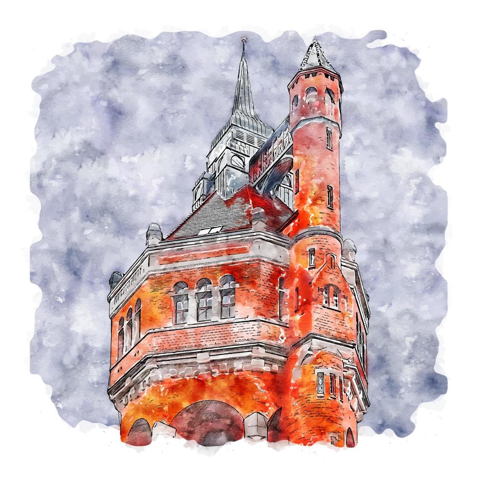 wroclaw pologne croquis aquarelle illustration dessinée à la main vecteur