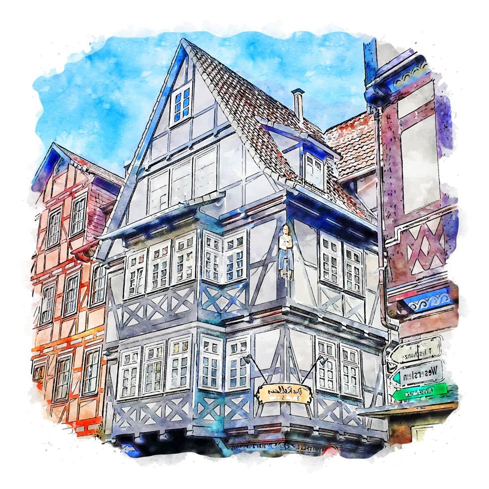 hannoversch munden allemagne croquis aquarelle illustration dessinée à la main vecteur