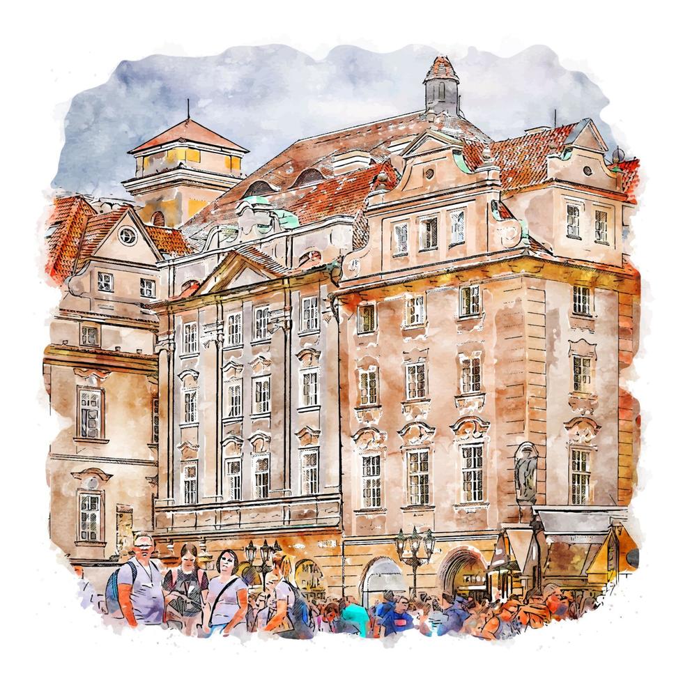 place de la vieille ville prague croquis aquarelle illustration dessinée à la main vecteur