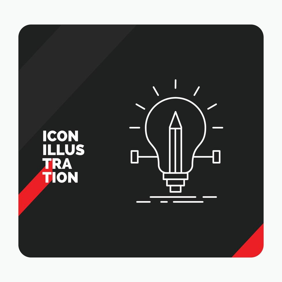 fond de présentation créative rouge et noir pour ampoule. Créatif. la solution. lumière. icône de ligne de crayon vecteur