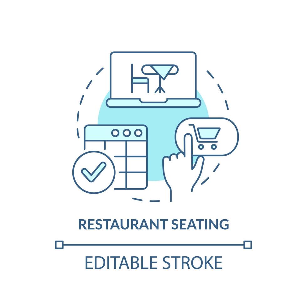 icône de concept turquoise de sièges de restaurant. réservation de table. illustration de la ligne mince de l'idée abstraite du premier service numérique. dessin de contour isolé. trait modifiable. vecteur