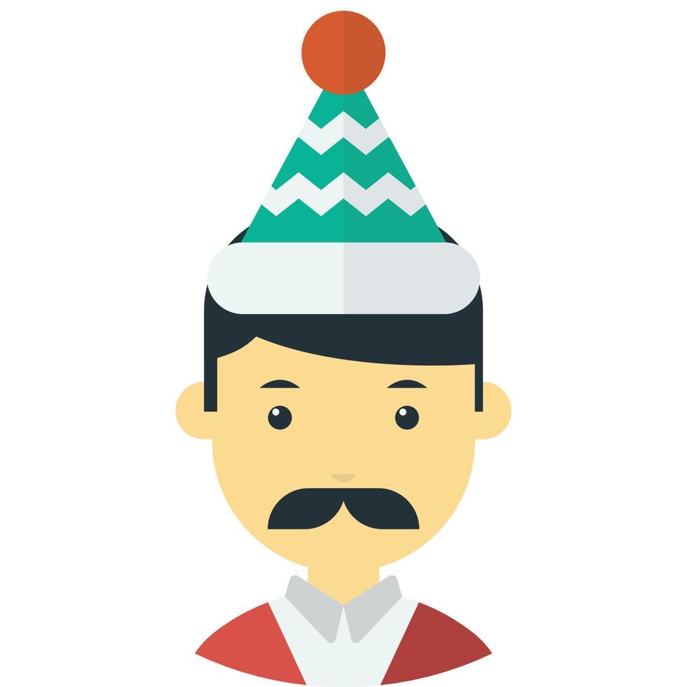 homme avec moustache portant illustration de chapeau de noël dans un style minimal vecteur