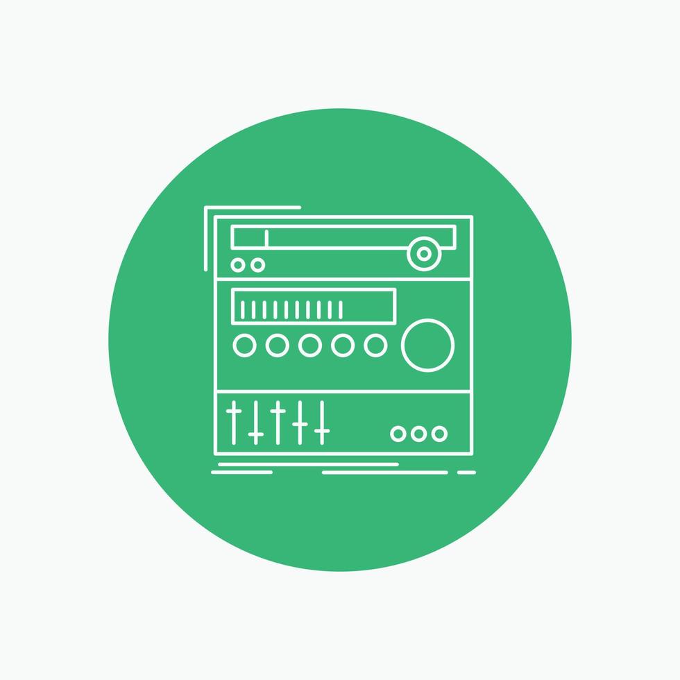 étagère. composant. module. du son. icône de ligne blanche de studio sur fond de cercle. illustration d'icône vectorielle vecteur