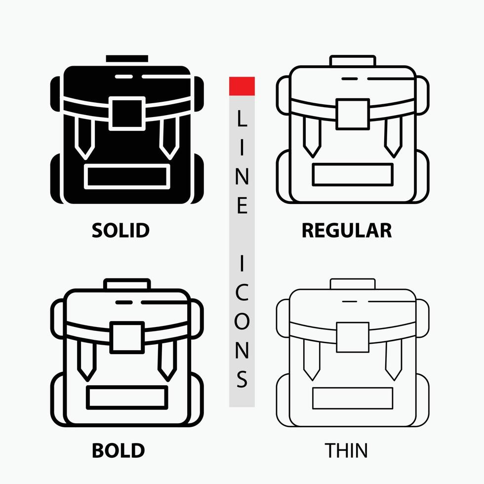 sac. camping. fermeture éclair. randonnée. icône de bagages en mince. habituel. ligne en gras et style de glyphe. illustration vectorielle vecteur