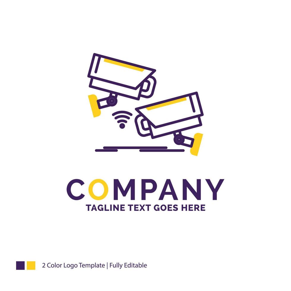 création de logo de nom de société pour cctv. caméra. Sécurité. surveillance. La technologie. conception de nom de marque violet et jaune avec place pour le slogan. modèle de logo créatif pour petites et grandes entreprises. vecteur