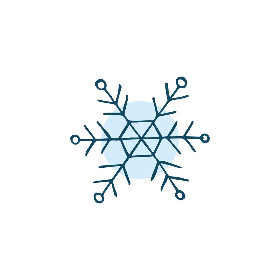 un flocon de neige dessiné à la main. illustration vectorielle dans un style doodle. humeur d'hiver. bonjour 2023. joyeux noël et bonne année. élément bleu sur fond blanc. vecteur