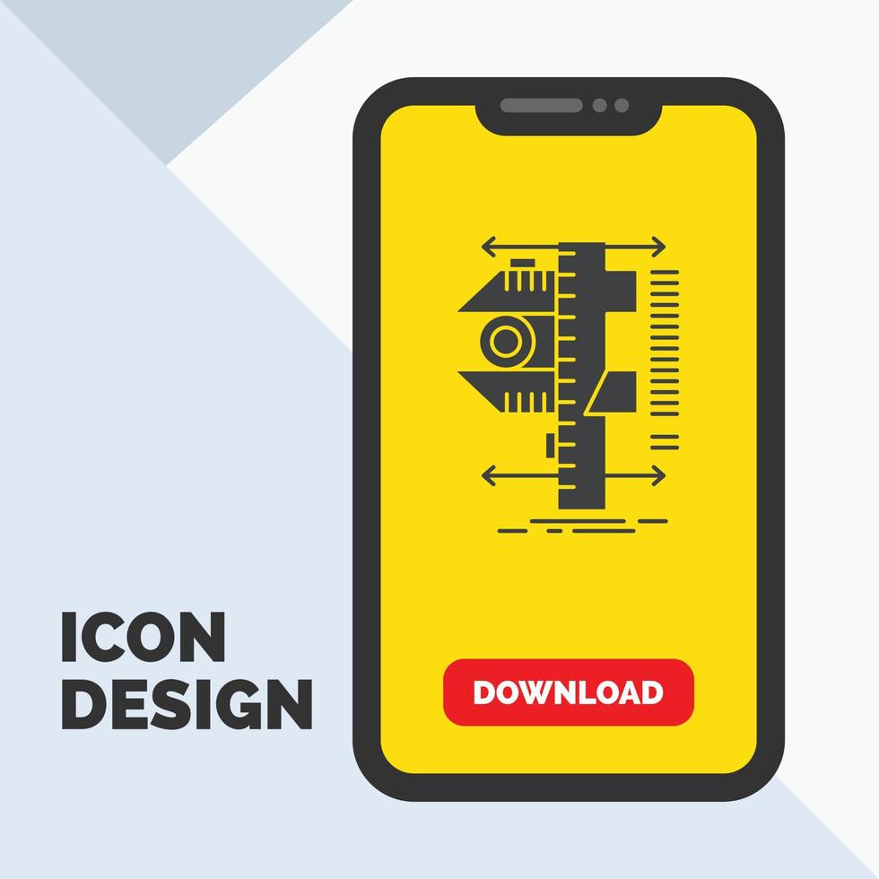 mesure. étrier. étriers. la physique. icône de glyphe de mesure dans la page de téléchargement mobile. fond jaune vecteur