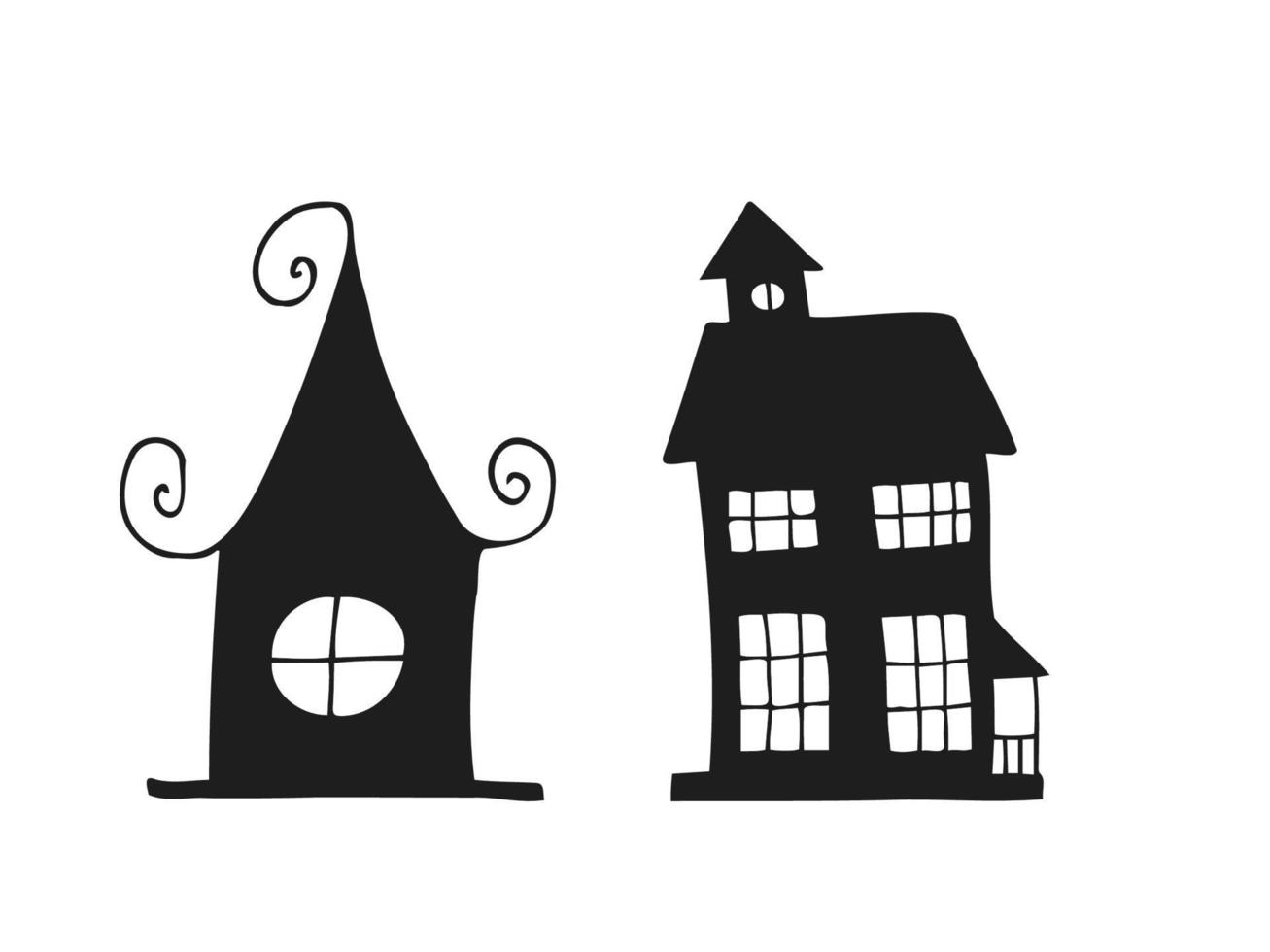 halloween 2022 - 31 octobre. une fête traditionnelle. La charité s'il-vous-plaît. illustration vectorielle dans un style doodle dessiné à la main. ensemble de silhouettes de maisons terribles festives. vecteur