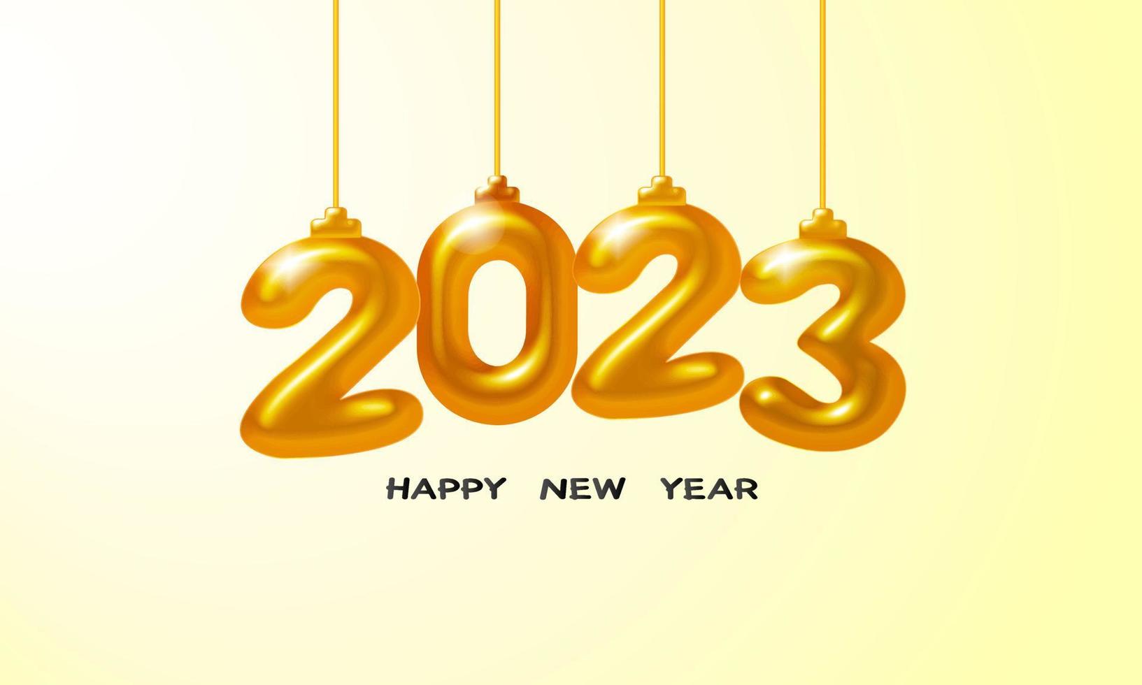 bonne année 2023. illustration vectorielle de vacances des nombres métalliques dorés 2023. signe 3d réaliste. conception d'affiche ou de bannière festive. vecteur