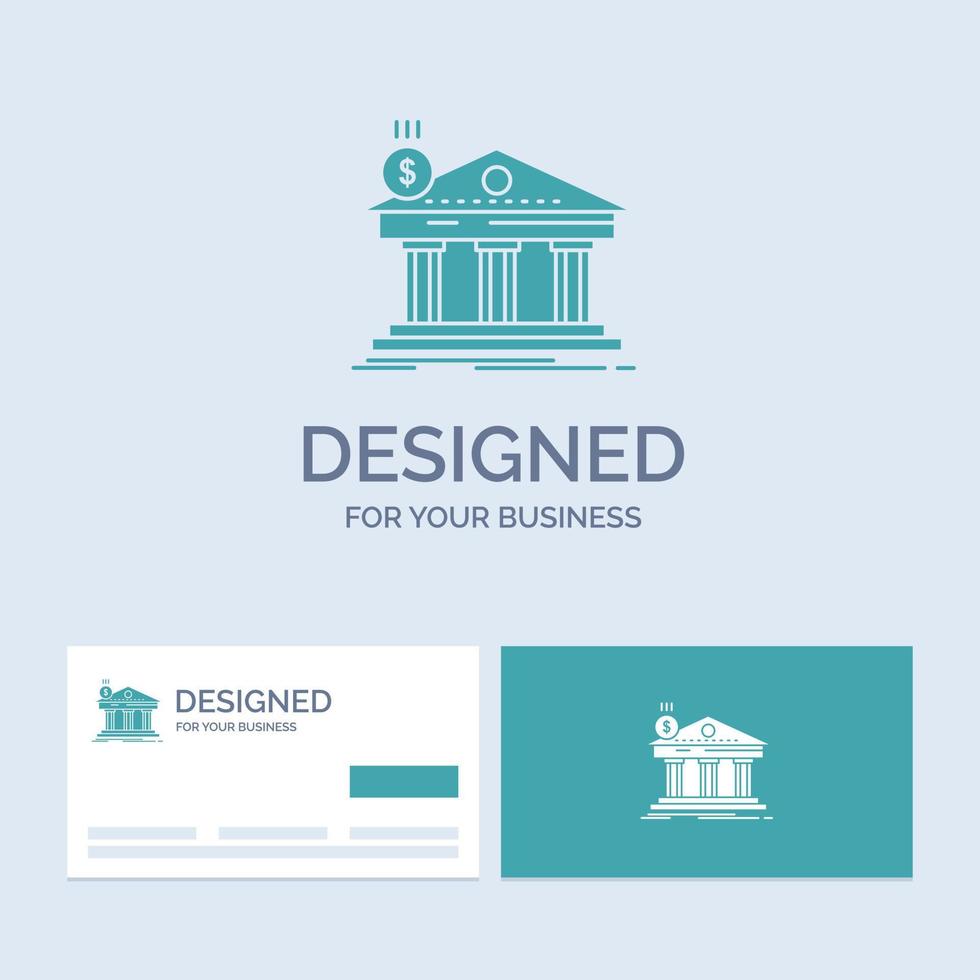 architecture. banque. bancaire. imeuble. symbole d'icône de glyphe de logo d'entreprise fédéral pour votre entreprise. cartes de visite turquoise avec modèle de logo de marque. vecteur