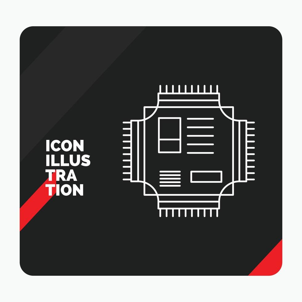 fond de présentation créative rouge et noir pour puce. CPU. puce électronique. processeur. icône de ligne de technologie vecteur