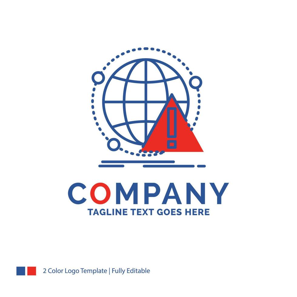 création du logo du nom de l'entreprise pour l'alerte. antivirus. attaque. l'ordinateur. virus. conception de nom de marque bleu et rouge avec place pour le slogan. modèle de logo créatif abstrait pour petites et grandes entreprises. vecteur