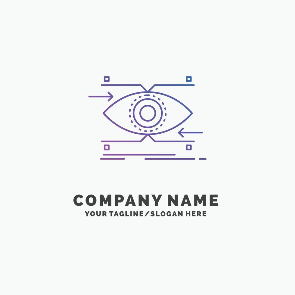 attention. œil. se concentrer. en regardant. modèle de logo d'entreprise vision violet. place pour le slogan vecteur