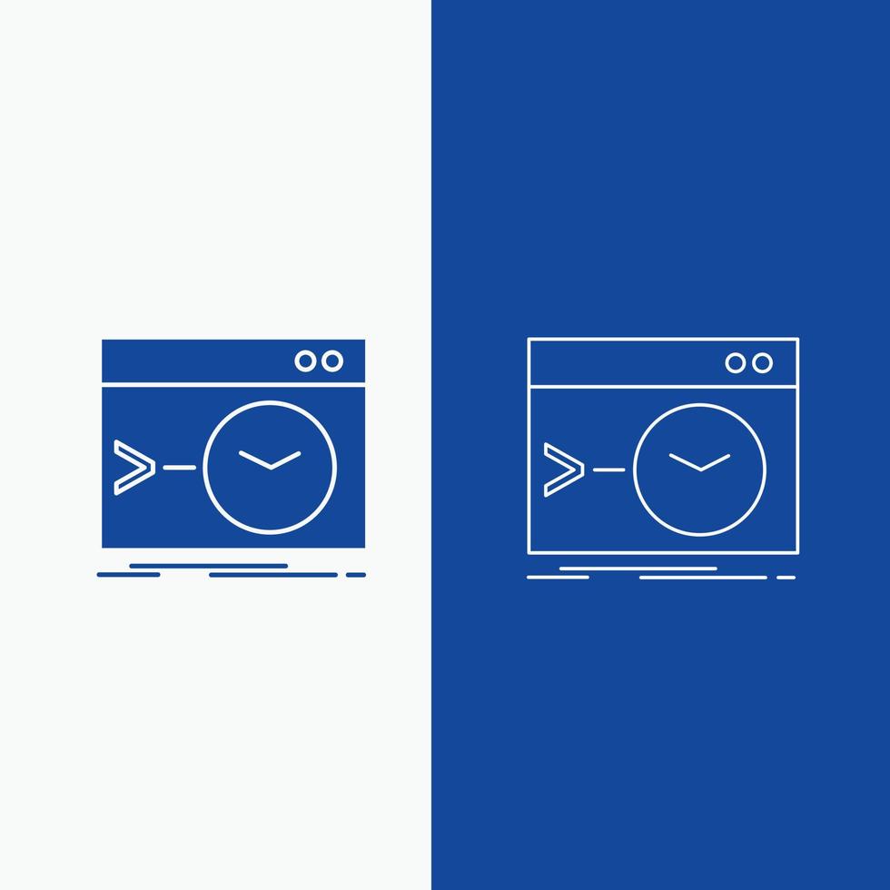 administrateur. commande. racine. Logiciel. ligne terminale et bouton web glyphe en bannière verticale de couleur bleue pour ui et ux. site web ou application mobile vecteur