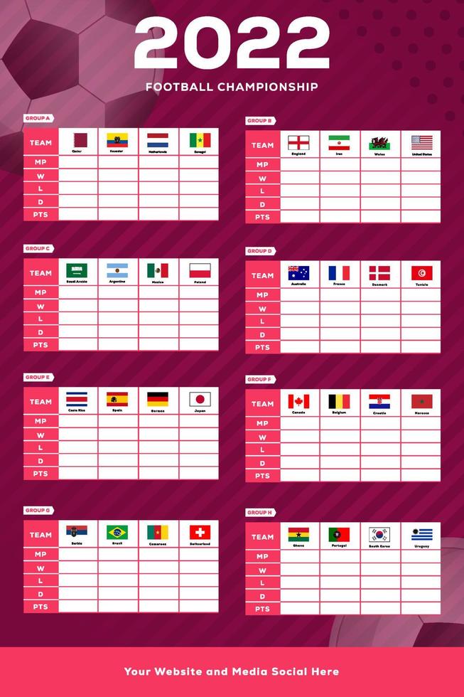 compétition de tables de groupe de modèles pour le championnat de football 2022 au qatar vecteur